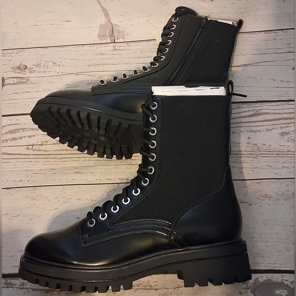 No Boundaries Black Vinyl And Fabric Lace-Up Combat Boots Size 9 - Picture 7 of 7